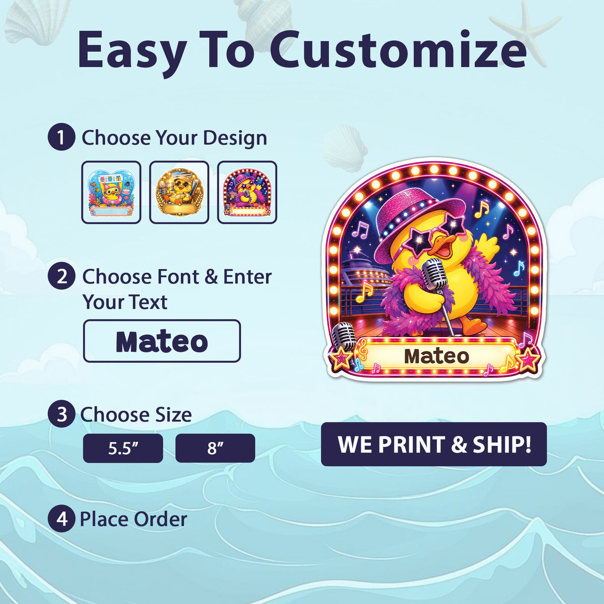 Custom Duck Cruise Door Magnet, Personalized Birthday Anniversary Just Married Cabin Sign